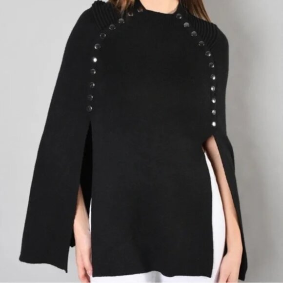 Maje Black Knit Poncho Cape - Picture 1 of 8